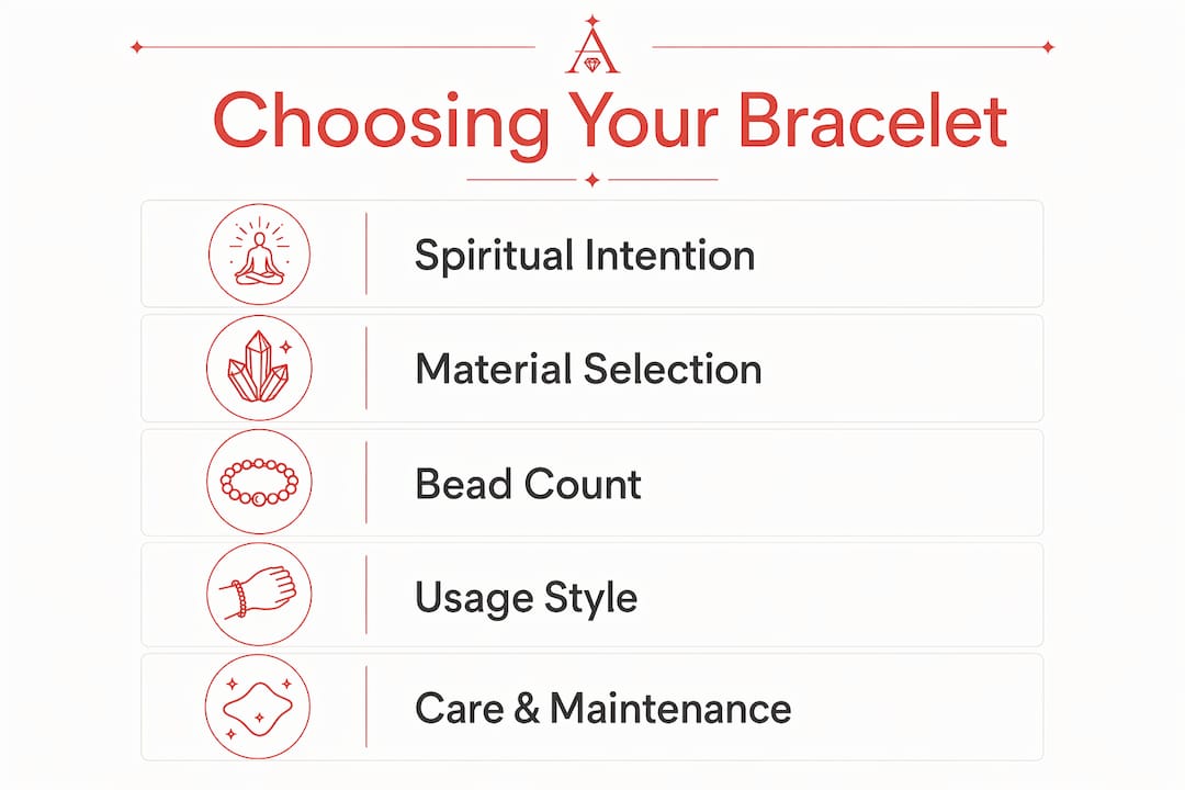Infographic outlining steps to choose Buddhist bracelet