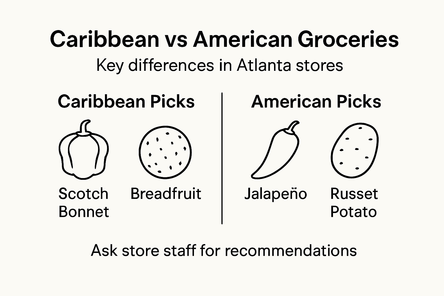 Infographic comparing Caribbean and American groceries