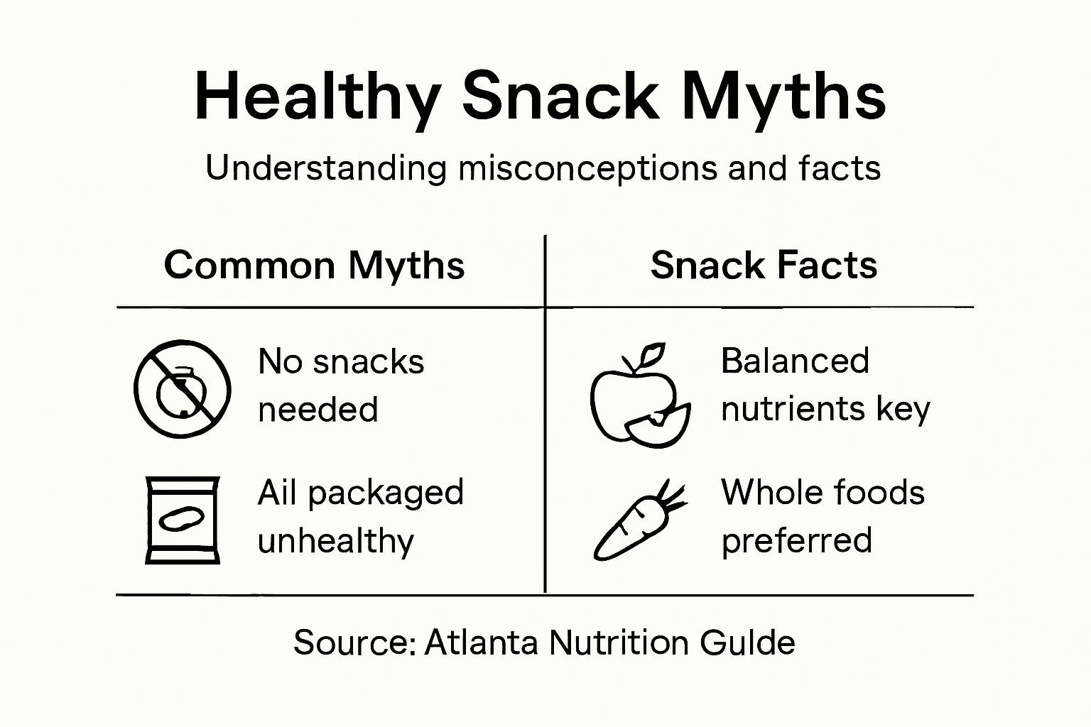 Infographic showing healthy snack myths versus facts