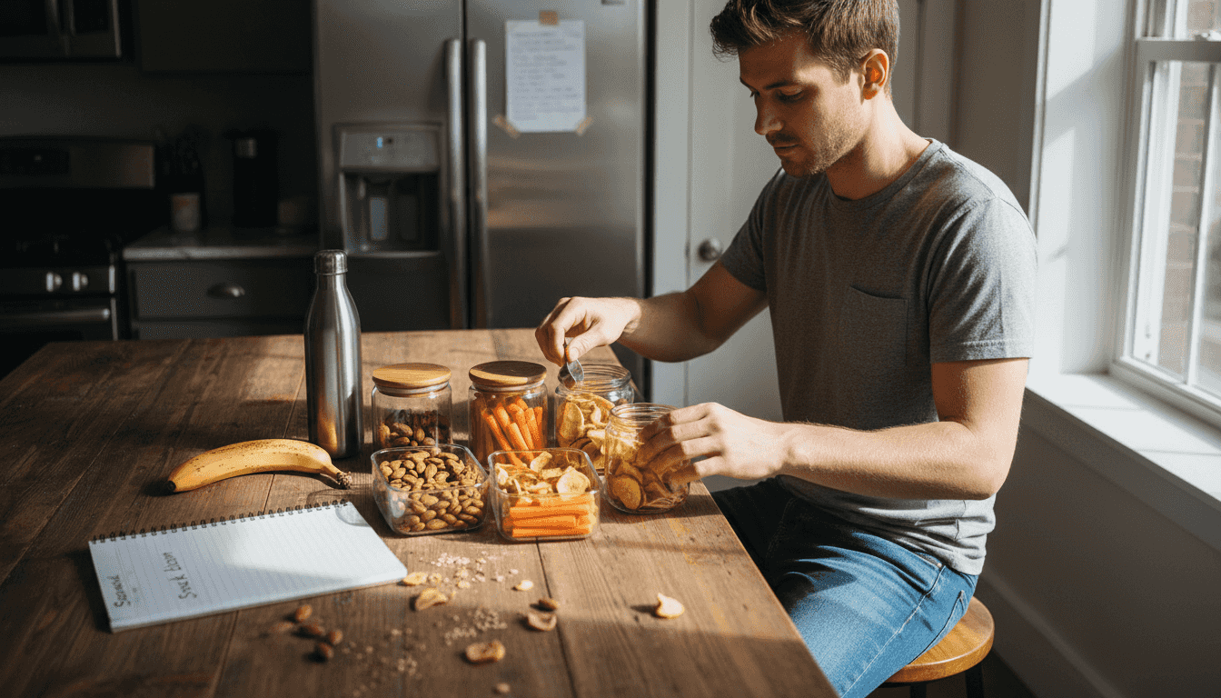 Man preparing nutritious diverse snack portions