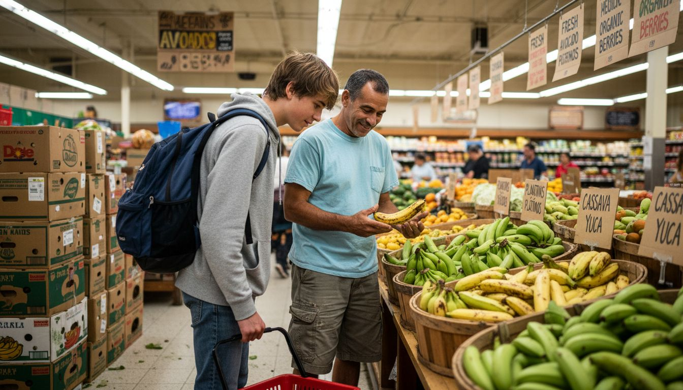 Family selects Caribbean staples grocery basket
