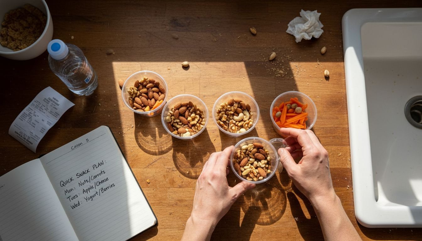 Hands preparing snacks into small containers