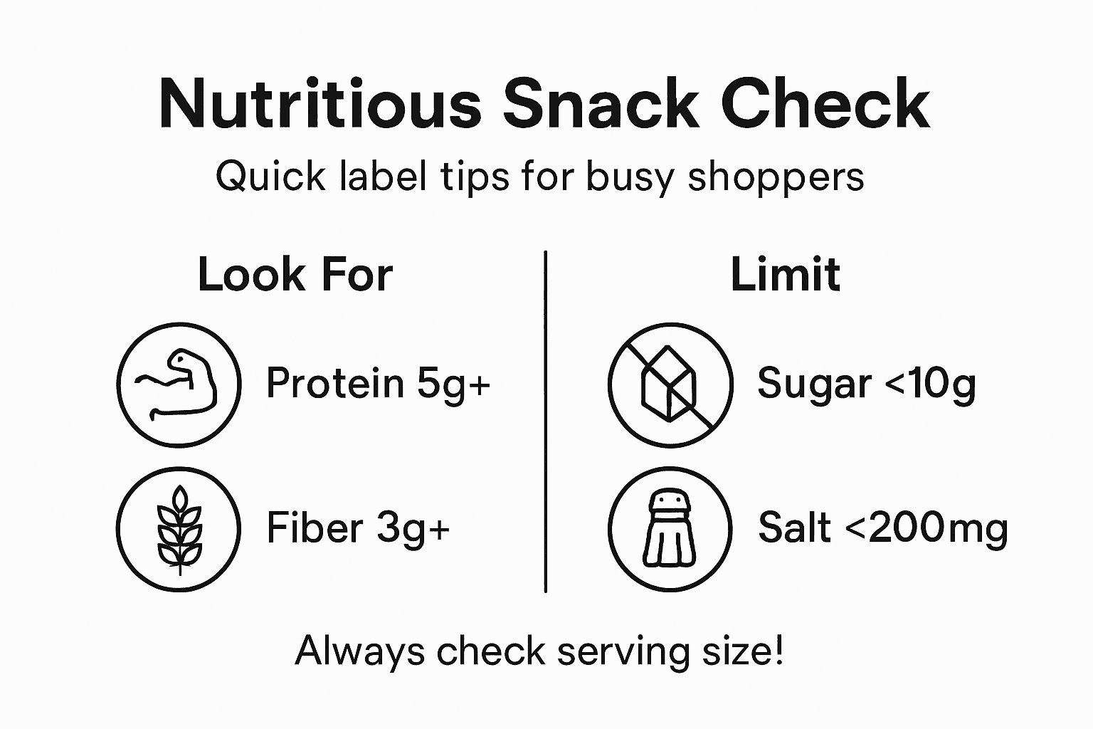 Infographic showing quick snack label check tips
