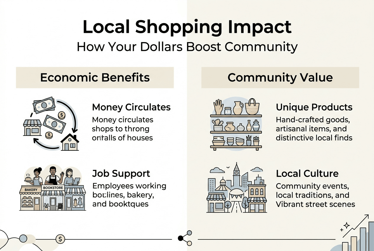 Infographic illustrating economic and social benefits local shopping