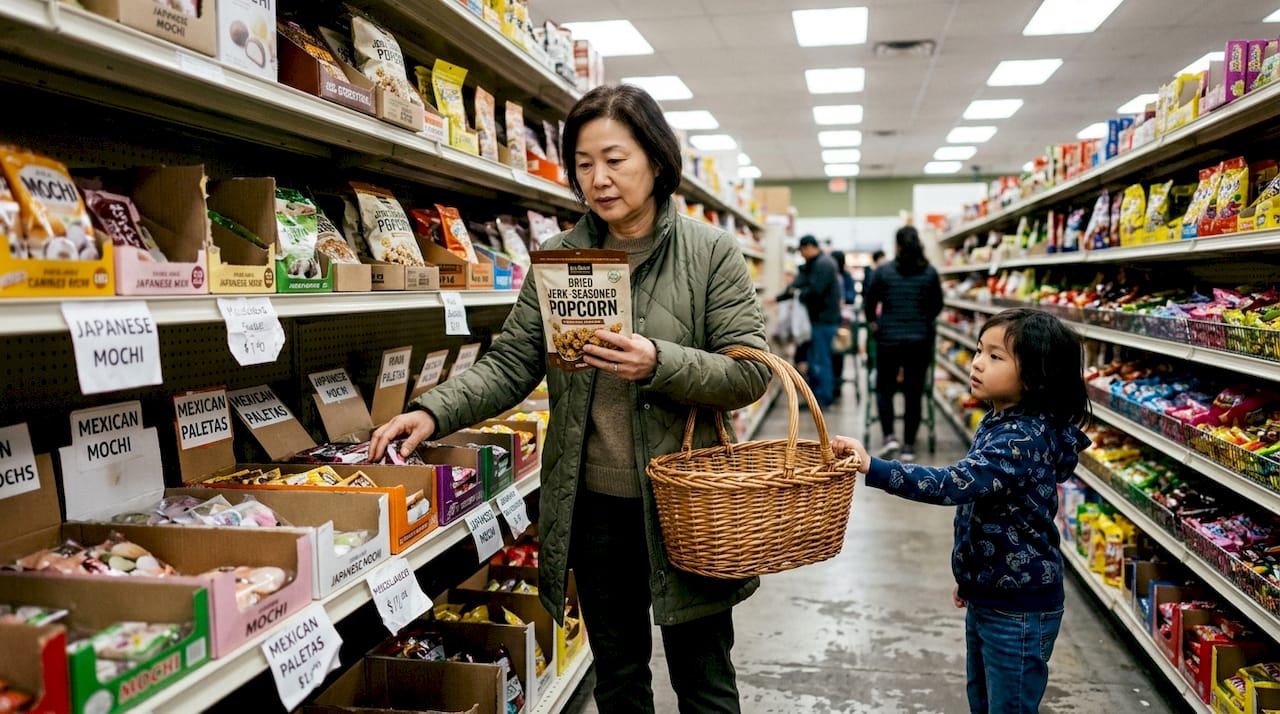 Woman shopping for snacks at Buford market