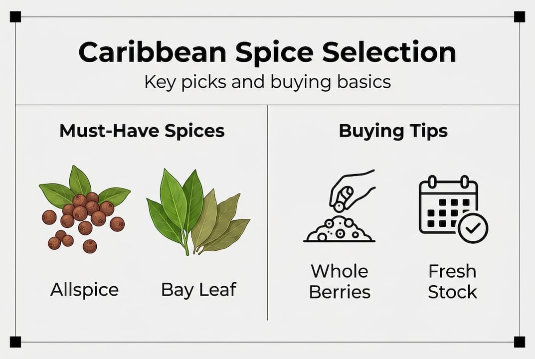 Infographic with must-have spices and buying tips