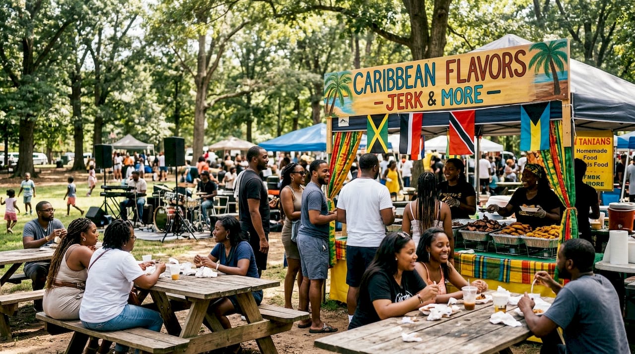 Caribbean festival food stall at Atlanta park