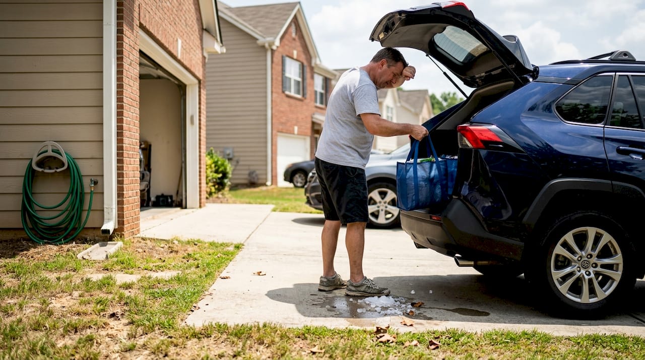 Man packing insulated bags for frozen groceries