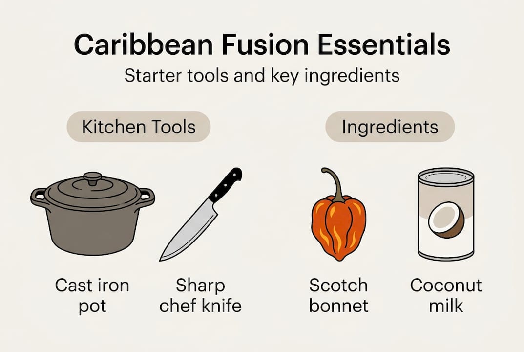 Infographic of Caribbean fusion kitchen essentials
