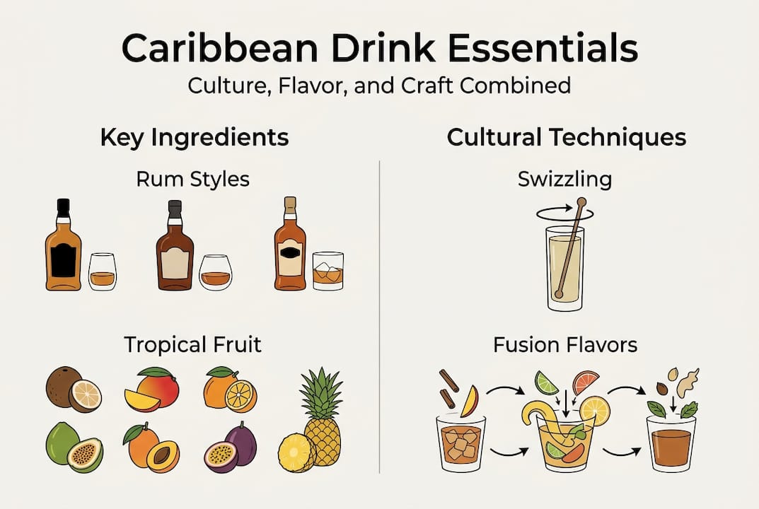 Infographic outlining Caribbean drinks ingredients and craft