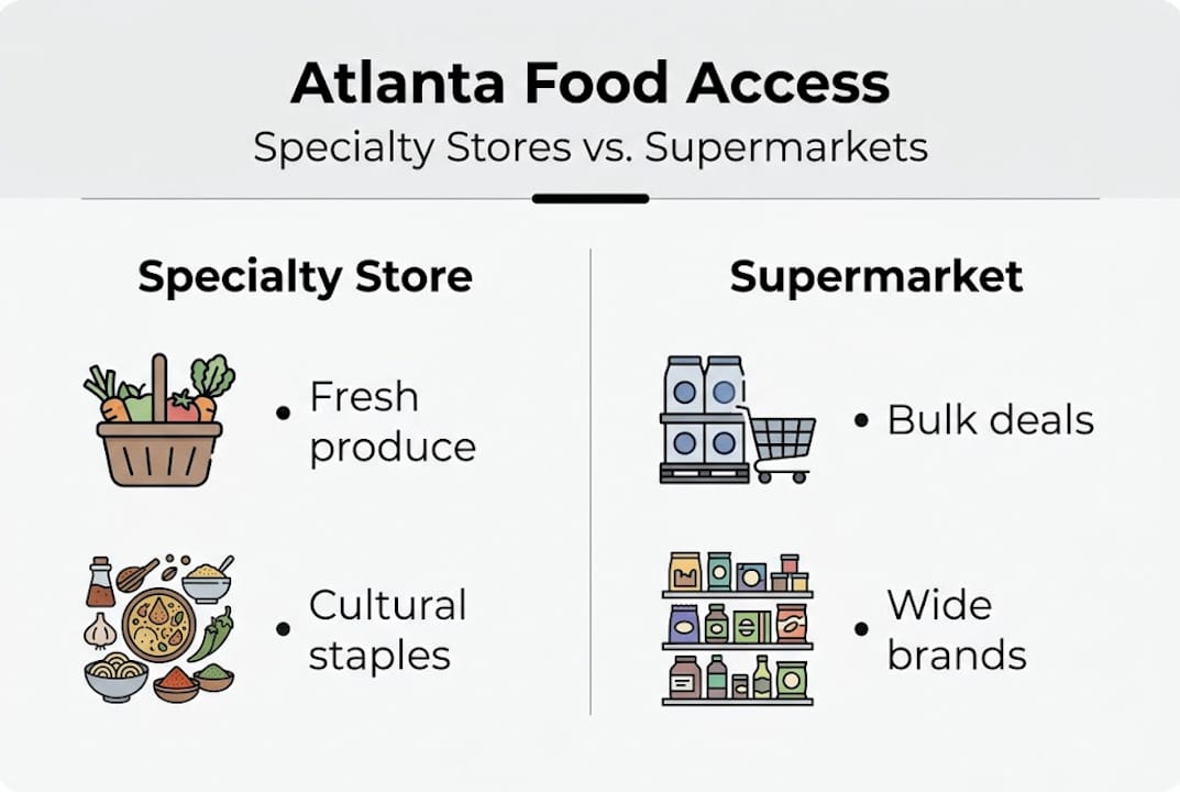 Infographic comparing specialty stores and supermarkets