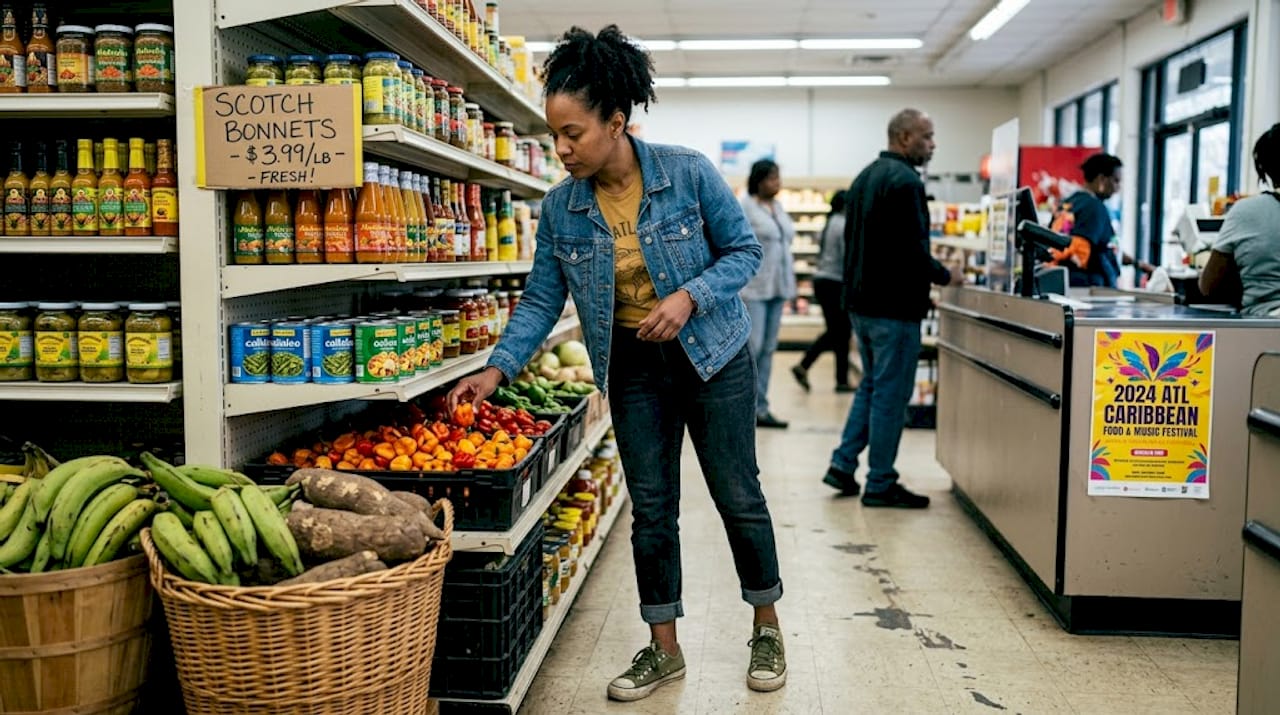 Shopper selecting Caribbean produce in Atlanta store