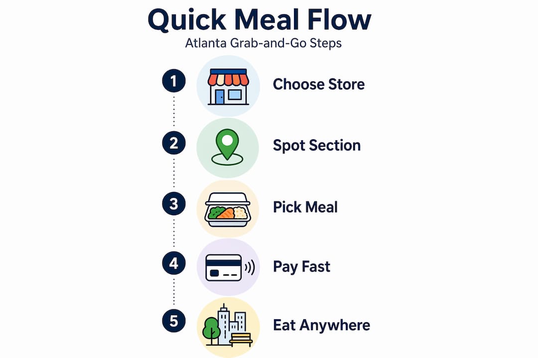 Infographic showing Atlanta grab-and-go meal process steps