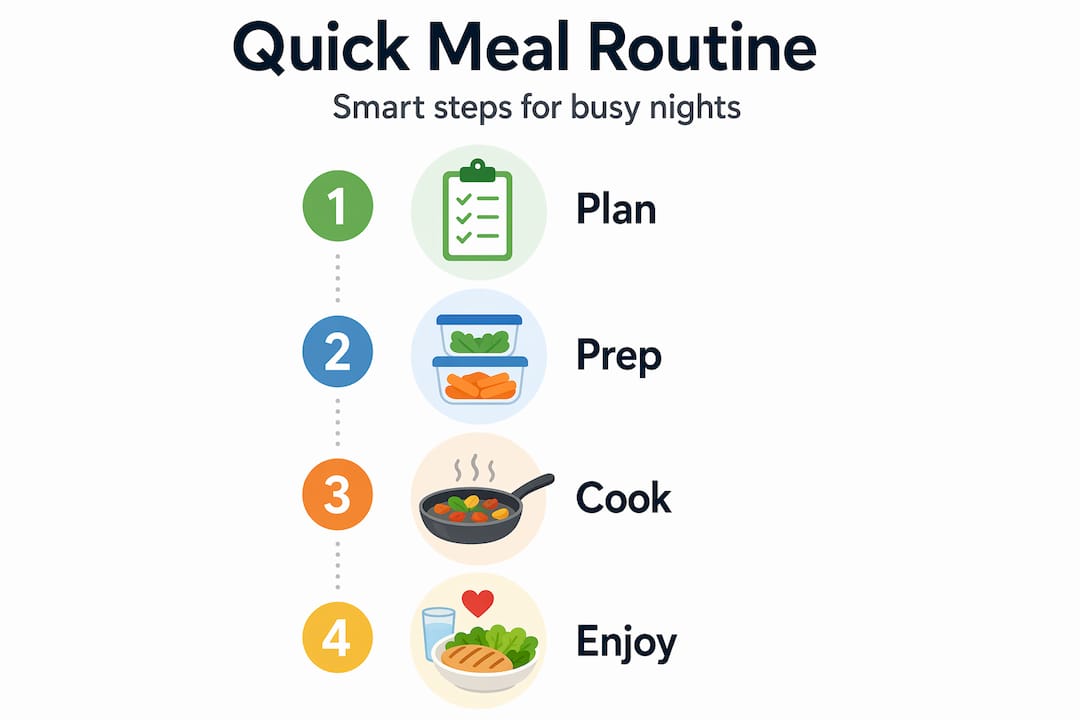 Infographic showing quick meal routine steps