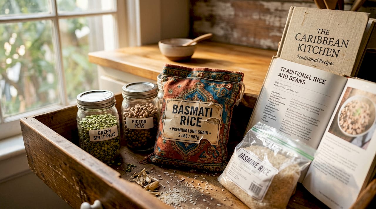 Open drawer with Caribbean grains and legumes