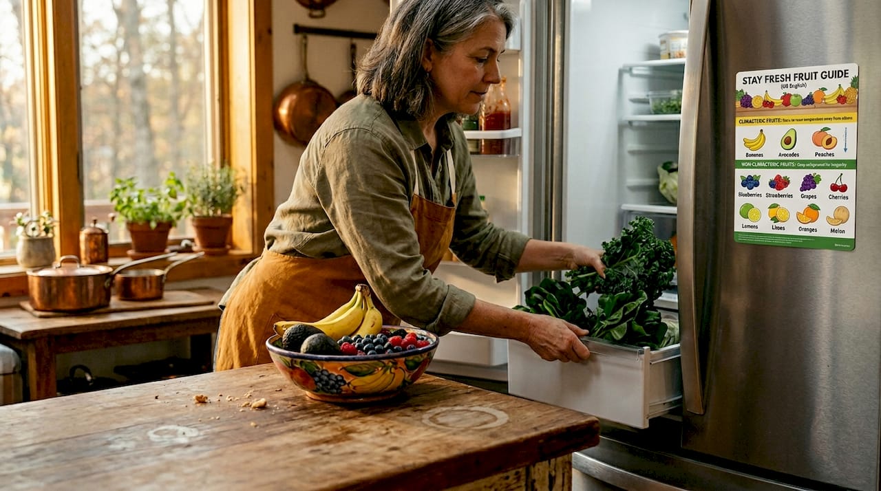 Home cook storing fruits and vegetables