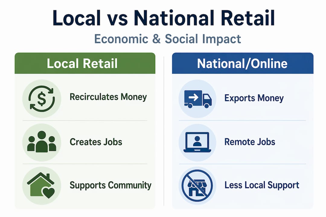 Infographic comparing local and national retail impact