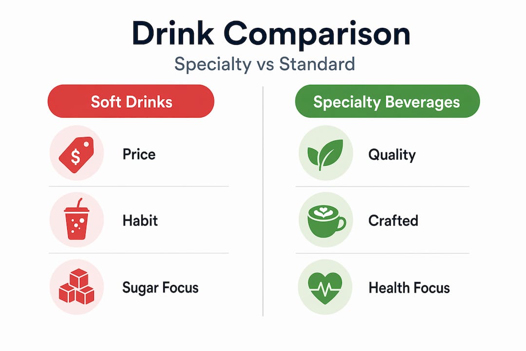 Infographic comparing specialty beverages and soft drinks