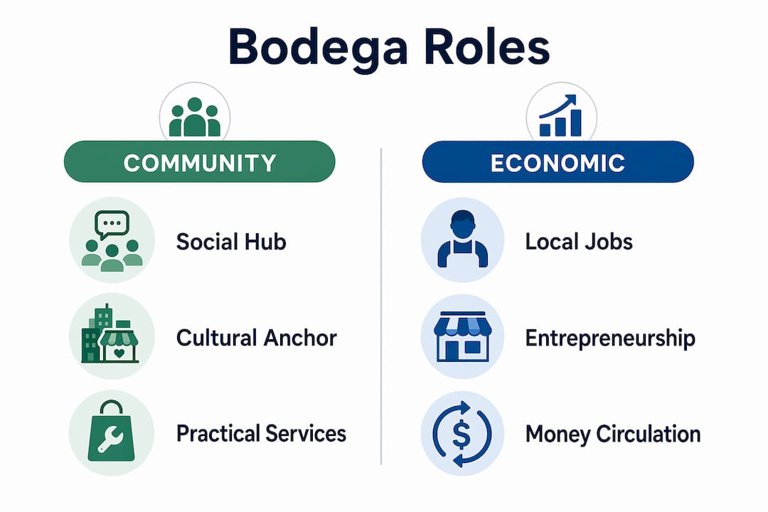 Infographic illustrating social and economic roles of bodegas