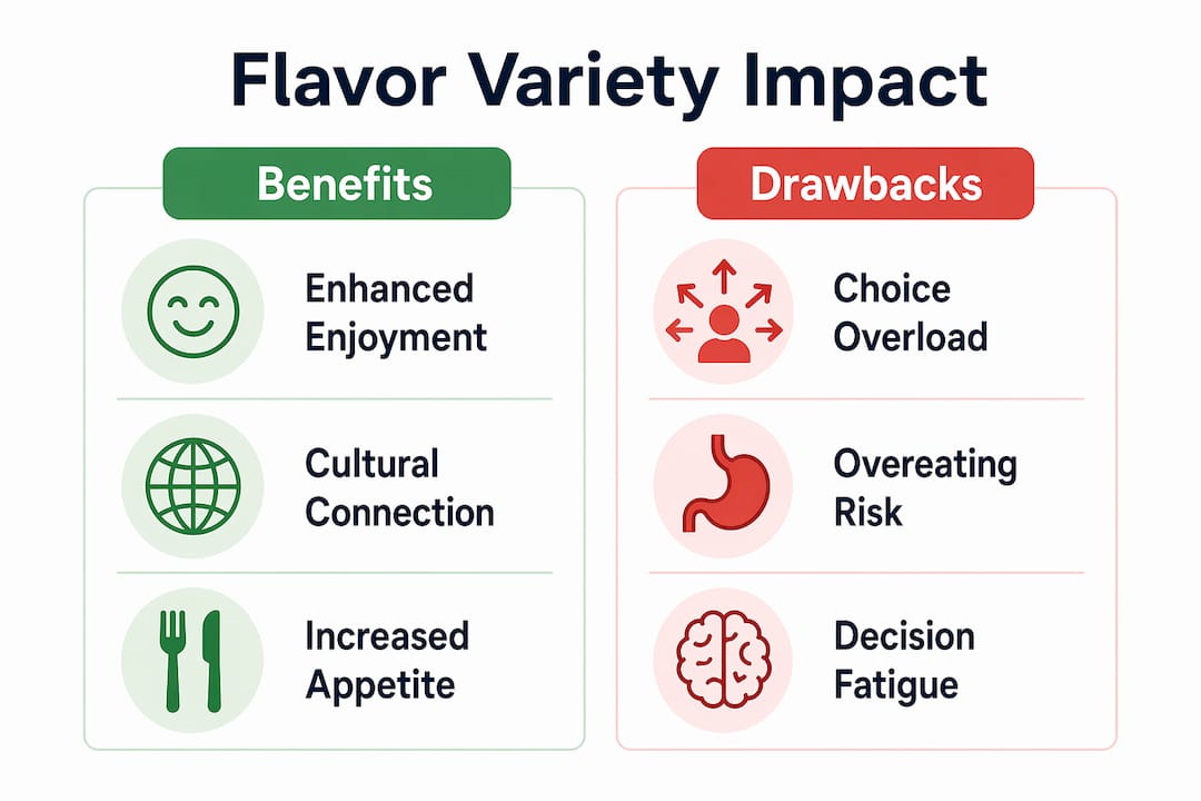 Infographic comparing flavor variety benefits and drawbacks