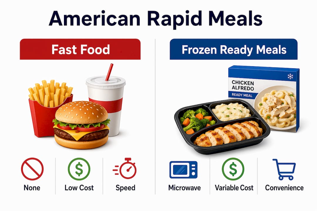Infographic comparing fast food and frozen ready meals