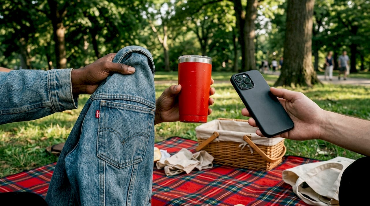 Hands holding iconic American brand products
