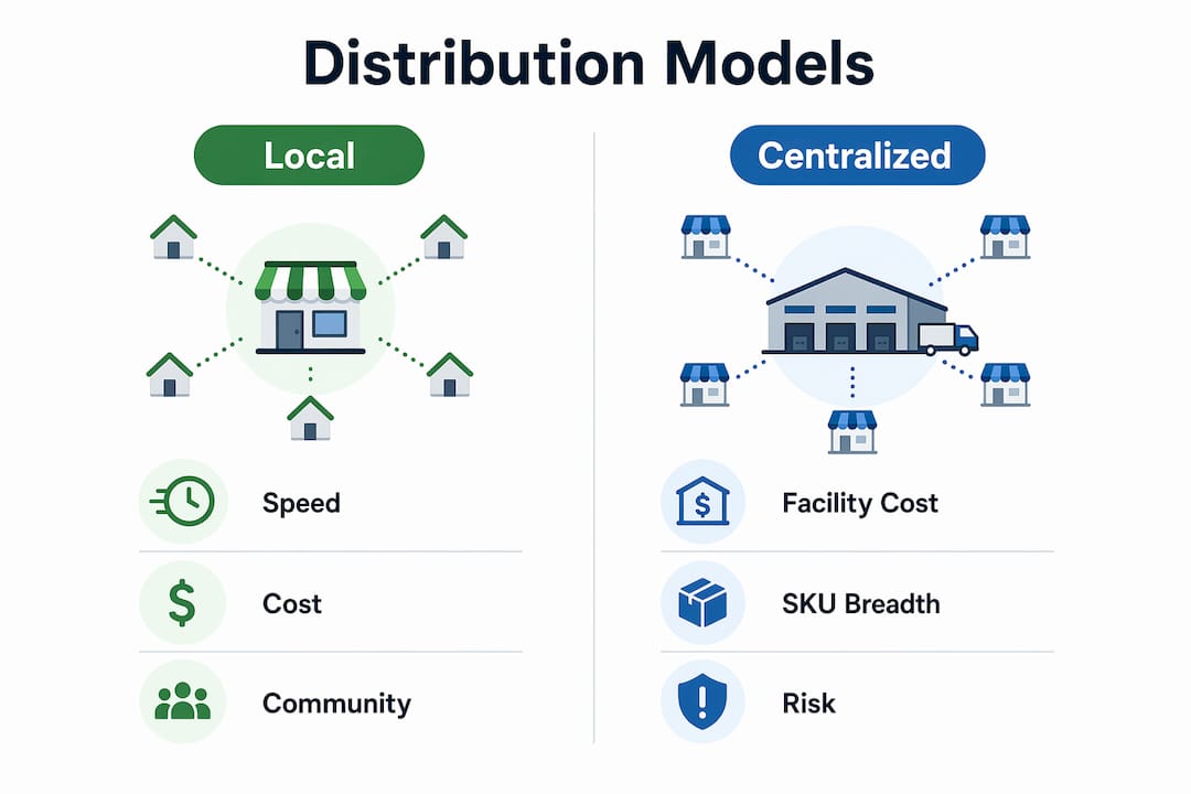 Infographic comparing local and centralized distribution