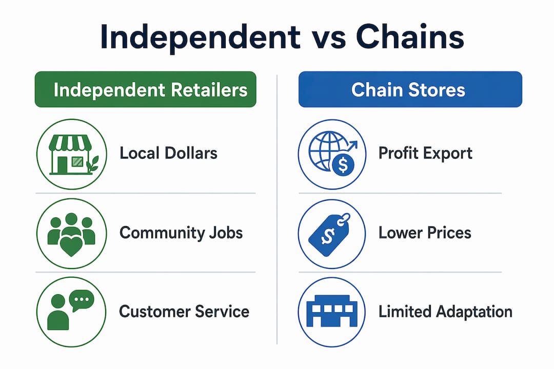 Infographic comparing independent and chain retail