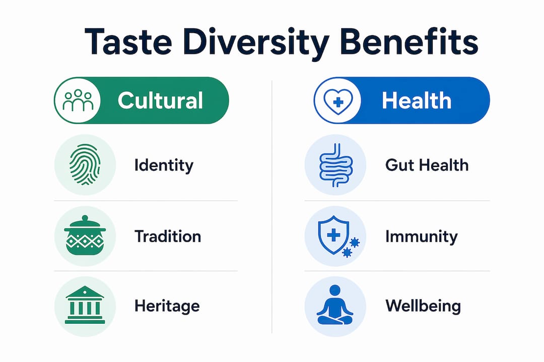 Infographic comparing cultural and health benefits of taste diversity