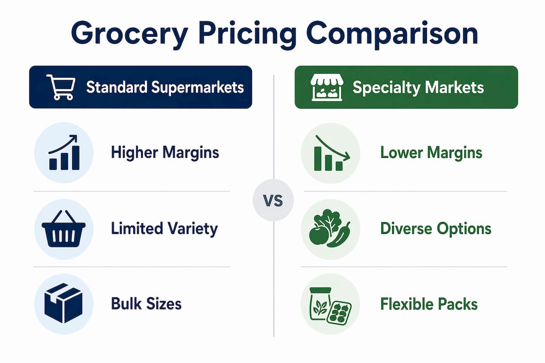 Infographic comparing produce pricing in specialty versus standard stores