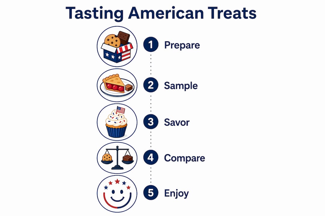 Infographic outlining steps to taste American treats