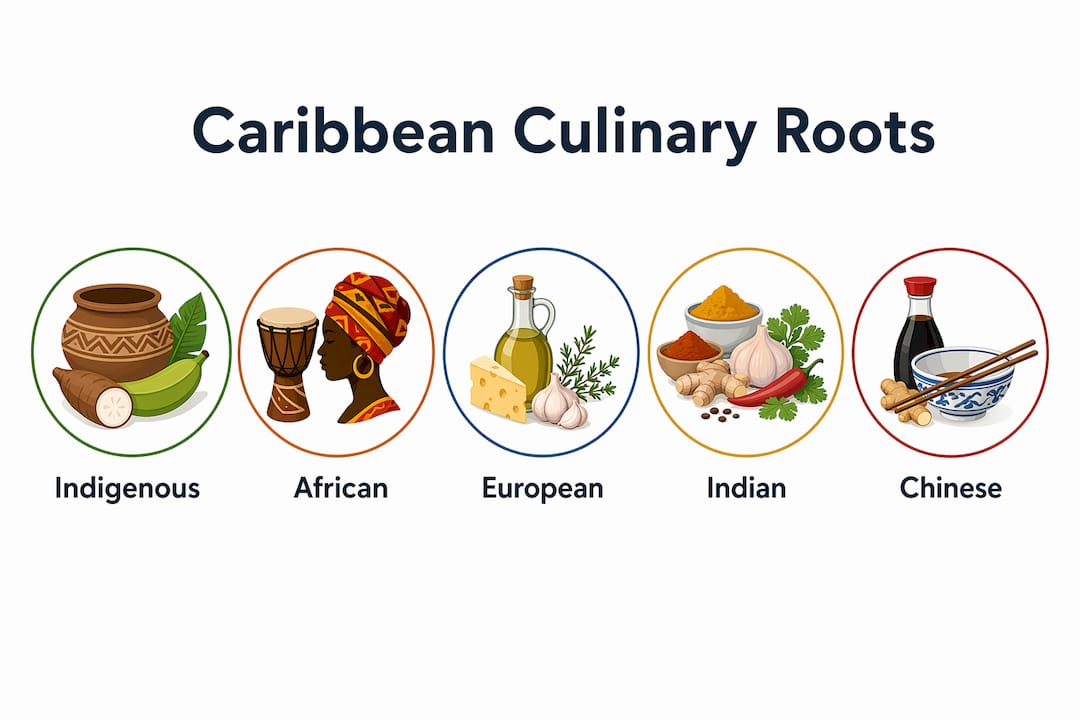 Infographic depicting key historical influences on Caribbean cuisine