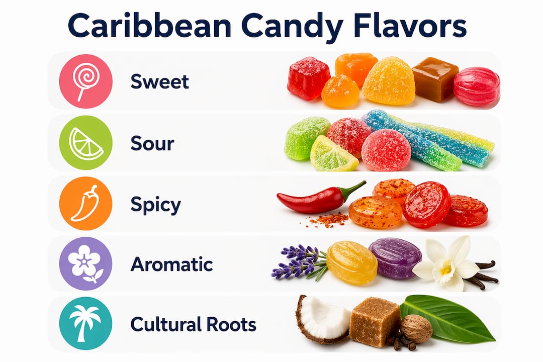 Infographic illustrating key Caribbean candy flavor profiles