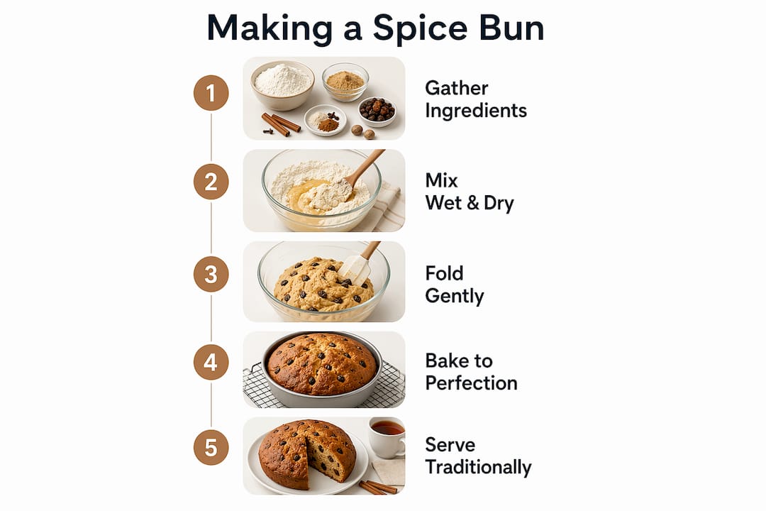 Infographic showing Caribbean spice bun making steps