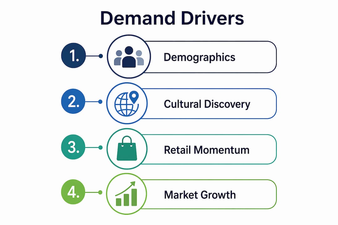 Infographic showing four key drivers of multicultural grocery demand