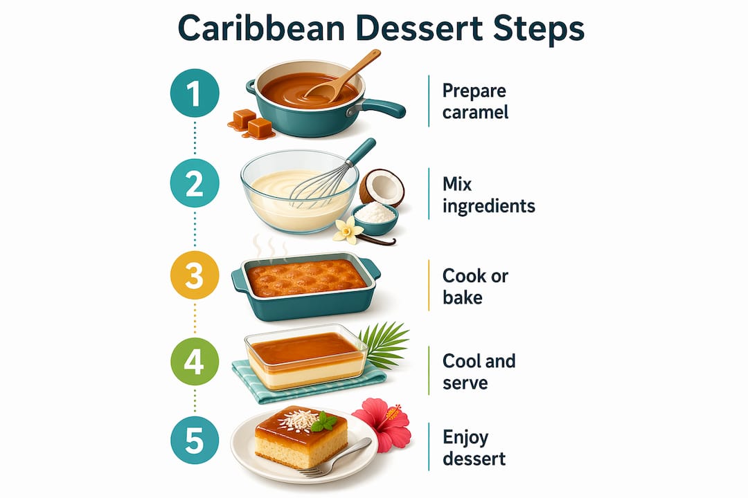 Infographic illustrating Caribbean dessert making steps
