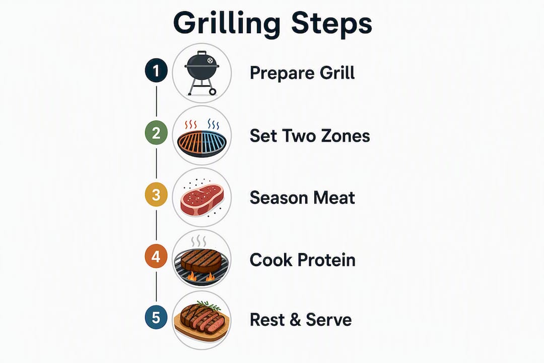 Infographic illustrating five step grilling process
