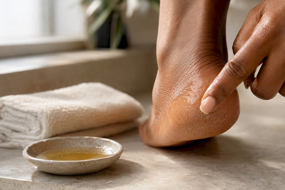Hand applying oil to a dry heel