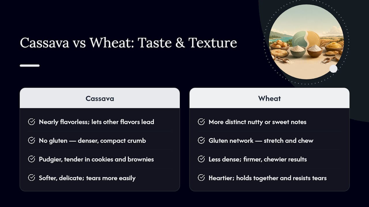 Cassava flour versus wheat flour comparison