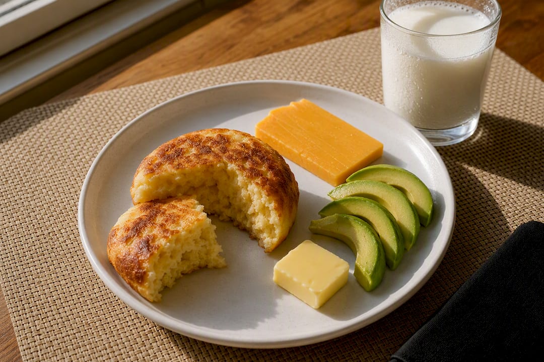 Bulla cake served with cheese avocado and milk