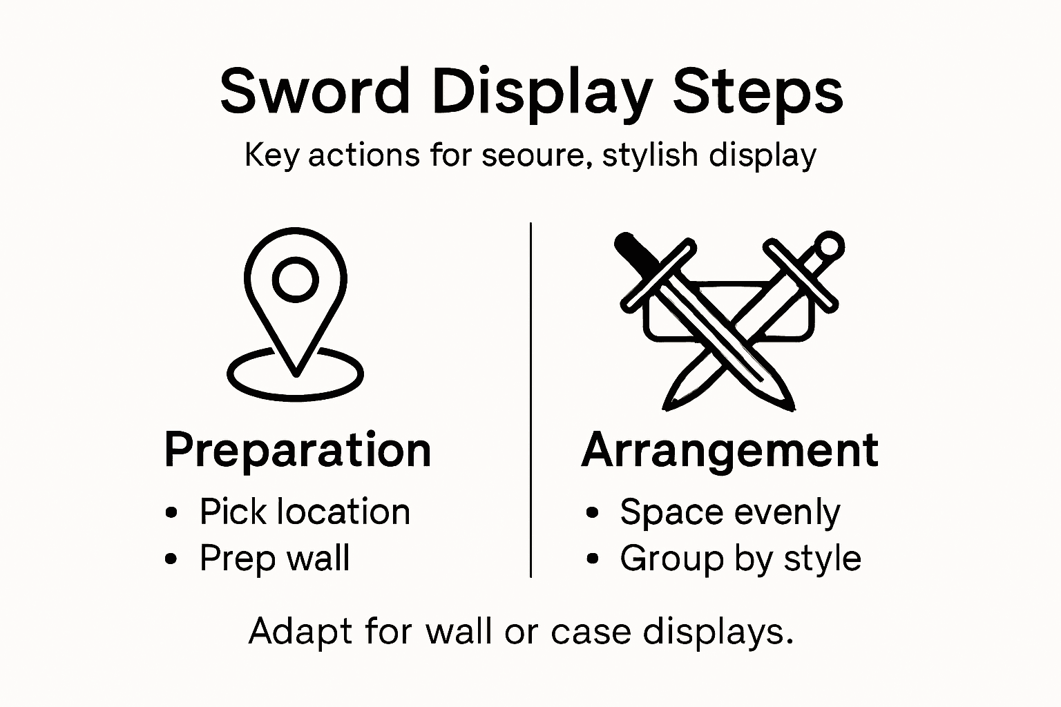 Infographic showing sword display steps and tips