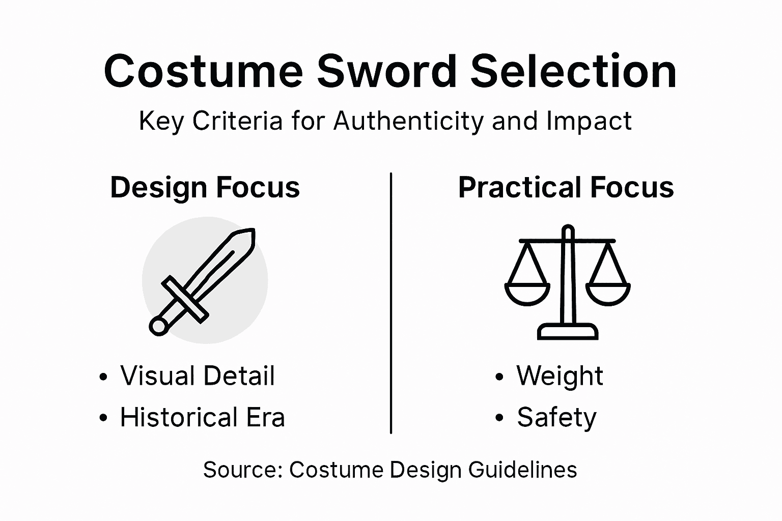Infographic showing key replica sword selection criteria