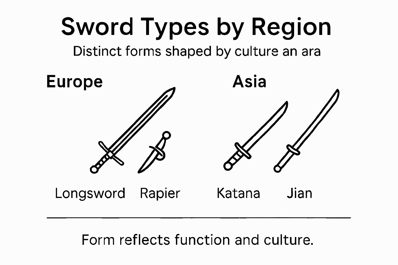 Infographic showing sword types by region