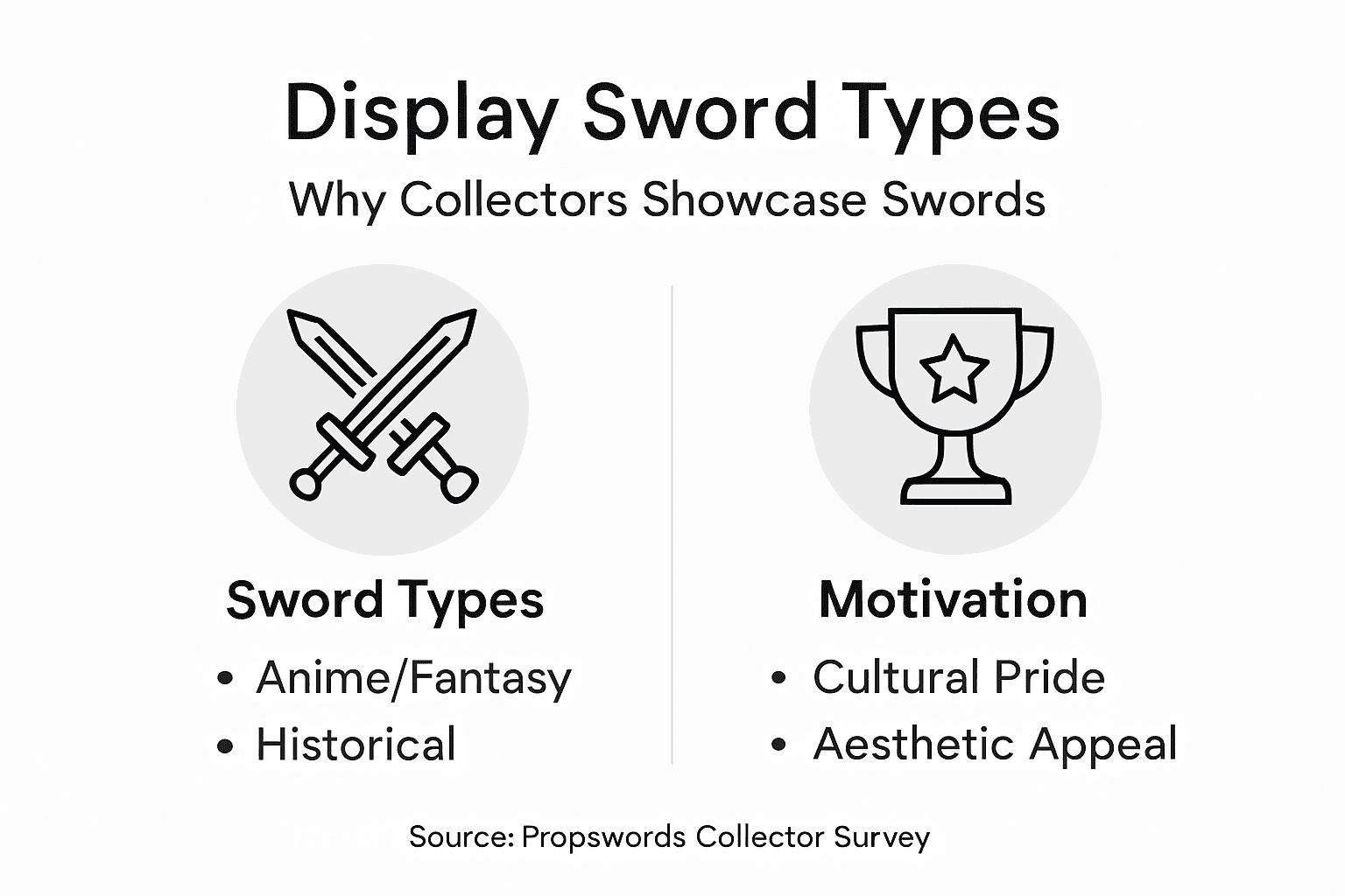 Infographic categorizing display sword types and motives