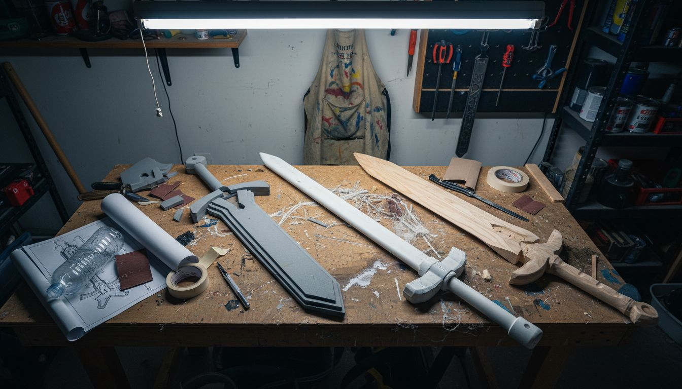 Workbench with EVA foam PVC wood swords