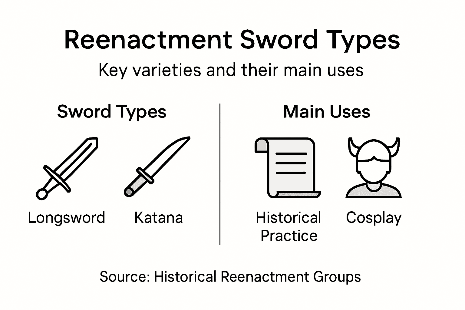 Infographic summarizes sword types and uses