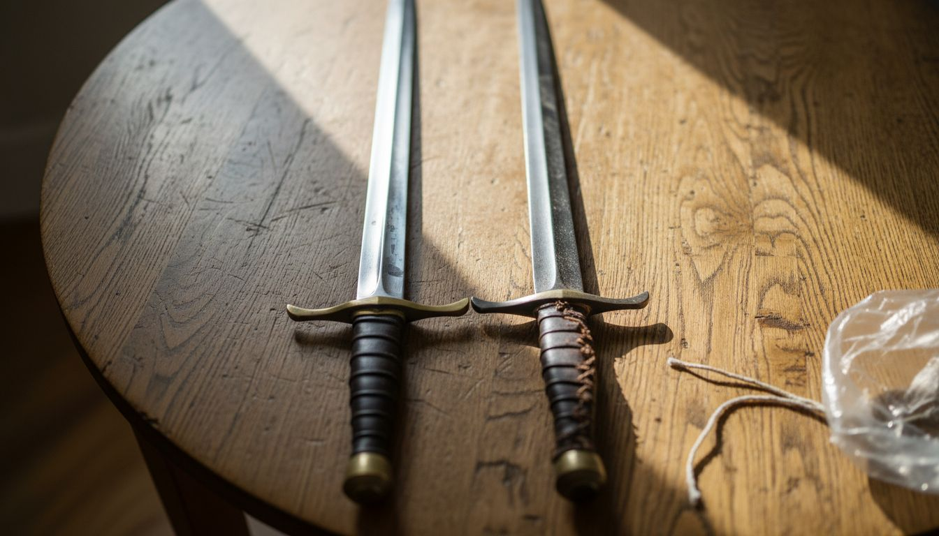 Display swords showing material differences