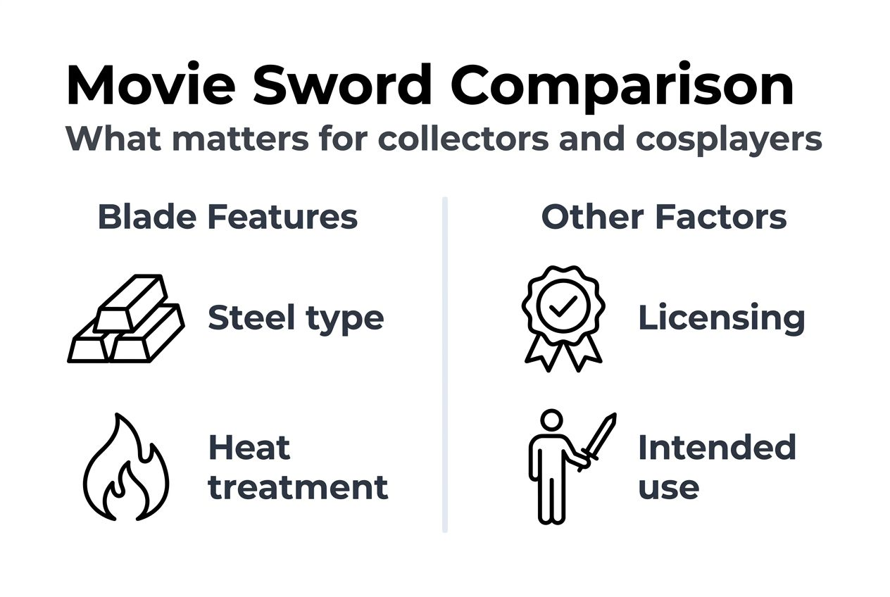 Infographic comparing key replica sword features