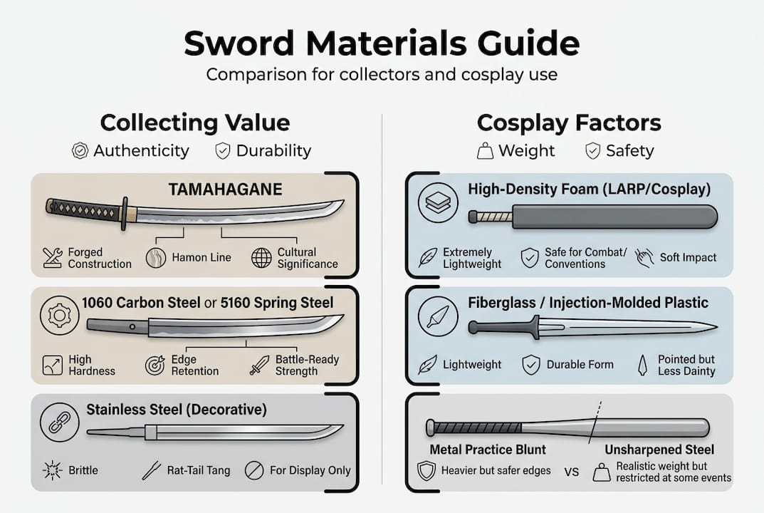 Infographic comparing sword materials value and factors