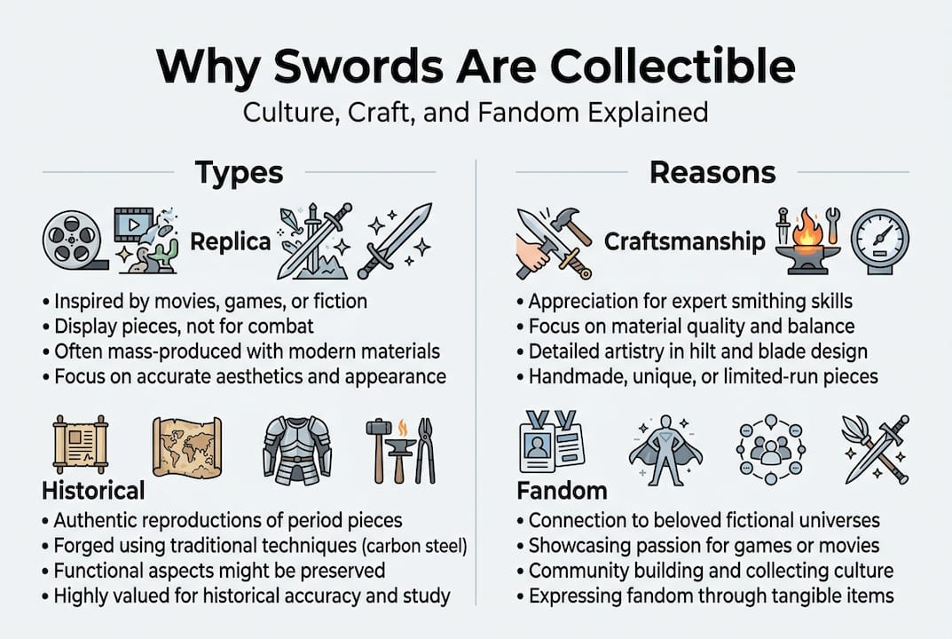 Infographic about collectible swords types and reasons